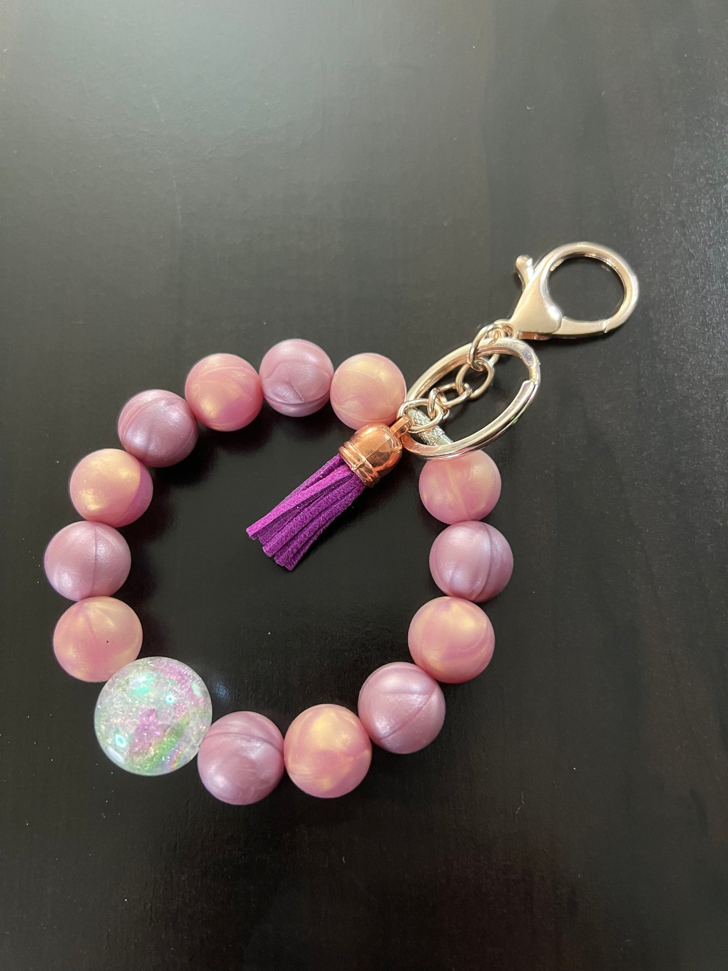 Pink Rose Wristlet Key Chain