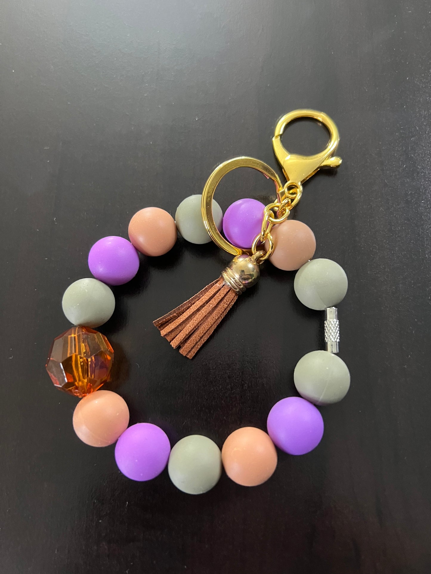 Purple, Gray & Brown Wristlet Keychain