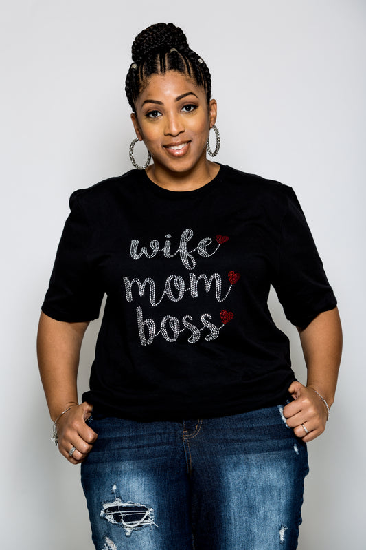 Wife Mom Boss Bling Tee